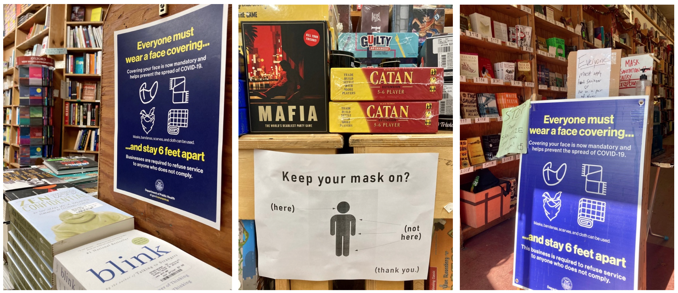 Some COVID-19 safety measures at Green Apple Books.